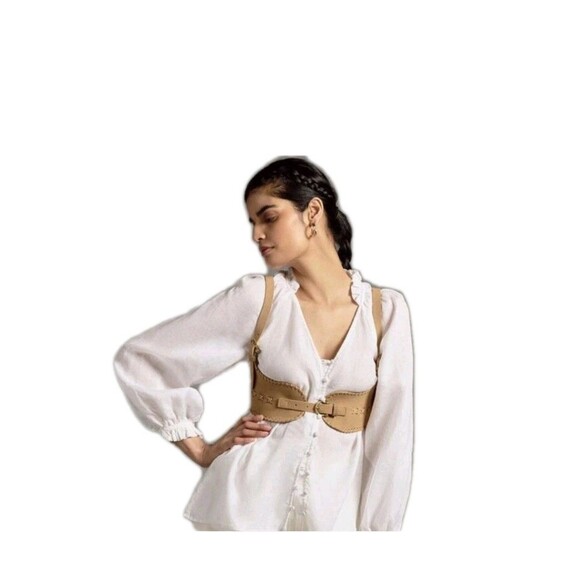 Anthropologie Harness Corset Belt Women Size XS NWT Leather Sand Sexy Cowgirl